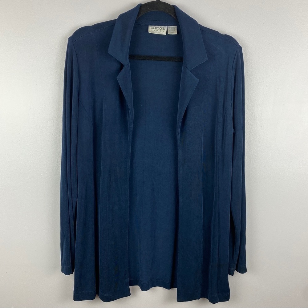 ✨3/$21✨ Chico’s Travelers Open Front Travel Jacket Cardigan Blue Size 0 (Small) - Picture 2 of 11
